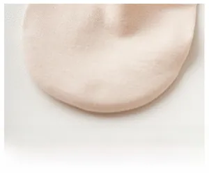 Close-up of seamless toe stitching on beige ice silk invisible socks for women