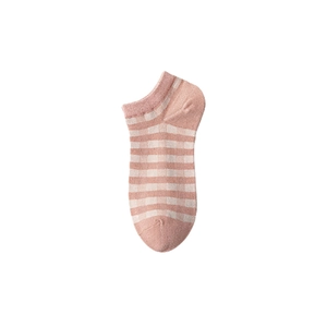 Pink and white checkered cotton ankle socks for women with cute strawberry pattern