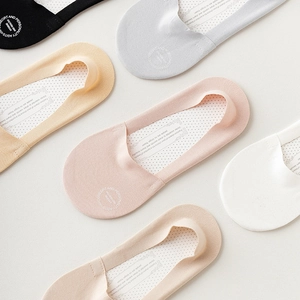 Women No Show Socks Cotton Blend Invisible Boat Socks Shallow Mouth Thin Breathable Anti Slip Seamless Solid Color
