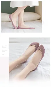 Close-up of light purple seamless low cut invisible socks made of thin ice silk fabric
