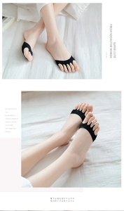 Macro detail of black five-toe forefoot pads for high heels with non-slip padding