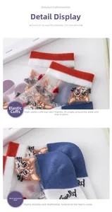 Macro detail of elastic ribbed cuff and reinforced heel on cartoon cat glass socks
