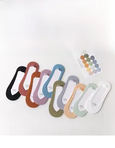 Detailed flat lay of 10 pairs of thin seamless no-show ice silk socks in Morandi colors