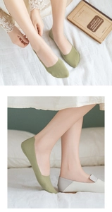 Olive green low cut invisible boat socks with non-slip silicone and soft breathable fabric