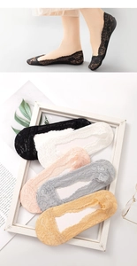 Detailed view of non-slip lace invisible socks in various colors for women's summer wear