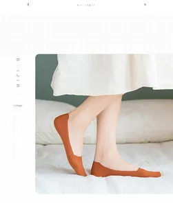 Close-up of caramel orange seamless invisible sock made of breathable stretch fabric