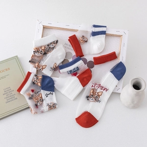 Breathable mesh socks for women featuring cute cartoon cat patterns and pastel colors