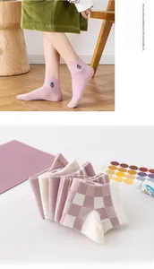 Detailed view of women's cotton socks with high elastic cuffs and fruit embroidery