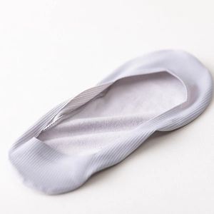 Minimalist light grey invisible boat socks for women with fine ribbed knit texture