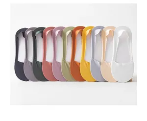 Detail view of colorful non-slip invisible socks in ten vibrant pastel colors