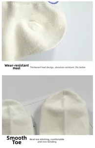 Detail of wear-resistant padded heel and smooth toe seams on white cotton no-show socks