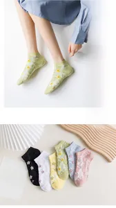 Detailed view of floral mesh low cut invisible socks in diverse pastel summer colors