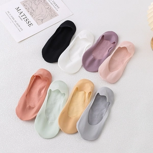 Eight pairs of breathable ice silk invisible boat socks in assorted pastel colors for women