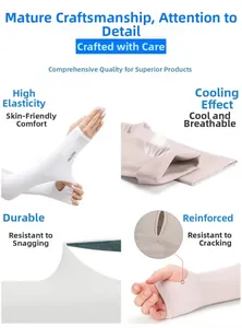 Detail of fingerless cooling ice silk sleeves with reinforced stitching and elastic fabric
