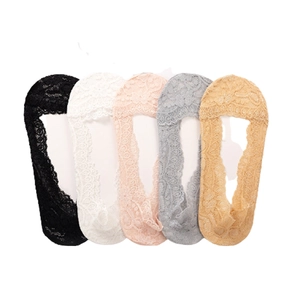 Five pairs of floral lace low cut invisible socks for women in multiple colors