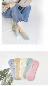 Detailed macro view of breathable mesh low-cut socks in five pastel summer colors