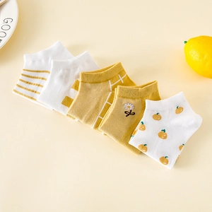 Lot de 5 paires de chaussettes courtes en coton avec broderie marguerite et rayures