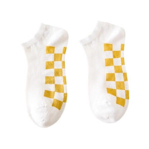 Socquettes en coton blanc et jaune à motif damier avec bords-côtes élastiques pour l'été