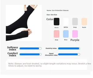 Close-up of elastic cooling sun protection sleeves with finger holes in multiple colors