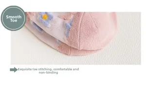 Detail of seamless toe stitching on floral mesh socks for smooth comfort and durability