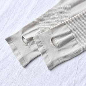 Light gray cooling ice silk sun protection sleeves with thumb holes and ribbed texture