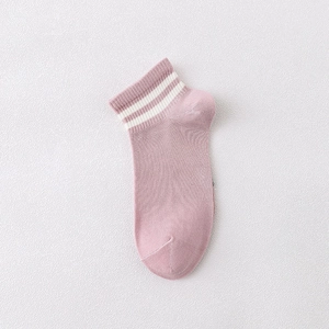 Pink low-cut ankle socks with white stripes in premium knit fabric for daily summer wear
