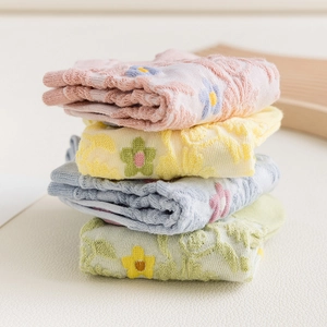 Set of four floral mesh invisible socks for women in pastel pink yellow blue and green