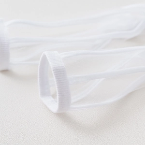 Sheer white glass silk socks with vertical striped elastic cuffs for a minimalist look