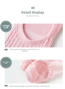 Detail of pink cotton low-cut sock featuring elastic cuff and anti-wear heel pad