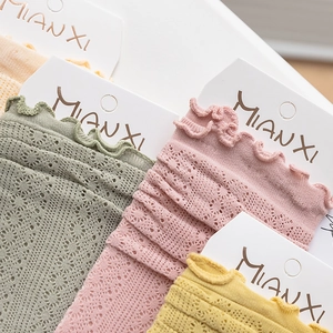 Summer ice silk mesh ruffle socks set in pastel colors with breathable knit patterns