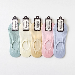 5-pack breathable cotton invisible boat socks for women in soft pastel colors