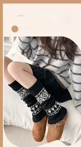 Detail of vintage Fair Isle knit leg warmers in black with white geometric patterns