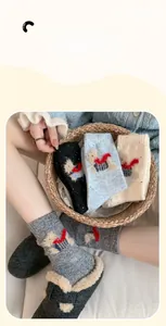 Detail of wool-blend knit socks featuring cute cartoon bears and colorful flecked yarn