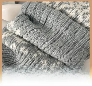 Detailed close-up showing the reinforced toe and thick jacquard knit texture of leg warmers