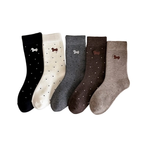Five-pack of cashmere-blend crew socks with dog embroidery and polka dot patterns