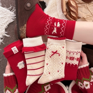 Damen Niedliche Welpen Schleife Weihnachten Wadenhohe Socken Warme Dicke Wollmischung Wintersocken Für Neujahrsgeschenk