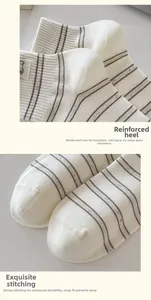 Détails du talon renforcé et des coutures sur les chaussettes à rayures en coton