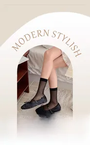 Detail of black sheer knee high socks with vertical stripes and Mary Jane shoes