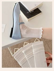 Détail de chaussettes en tricot blanc à bords en dentelle avec des chaussures Mary Jane