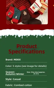 Detailed view of combed cotton Christmas socks featuring gingerbread man and tree patterns