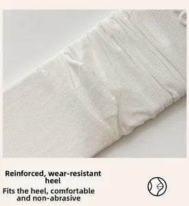 Close-up of reinforced heel on white ballet style knitted sock for enhanced durability