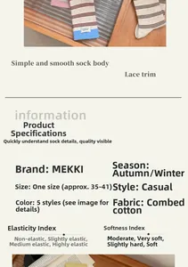 Detailed view of combed cotton striped socks for women with size 35-41 product specifications