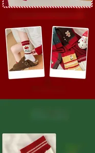 Detail of Christmas crew socks with embroidery patterns like gingerbread man and Santa Claus