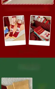 Detailed view of Christmas socks with Santa pattern and Merry X-mas knit lettering