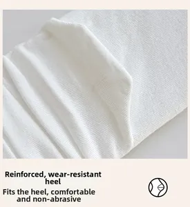 Detail of reinforced heel on white cotton knit socks for durability and comfort