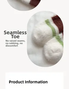 Detailed close-up of seamless toe stitching on fluffy striped mink velvet winter socks