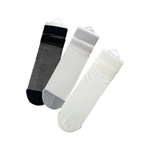 3-pack of breathable sheer mesh crew socks in black, grey, and white with ribbed texture