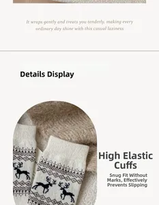 Detail of high-elasticity ribbed cuff on wool socks with reindeer and geometric patterns
