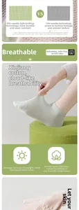 Detail of 200-needle compact knit cotton socks in soft green and pink pastel colors