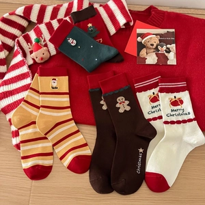 Thick combed cotton Christmas socks set with Santa, Gingerbread Man and tree patterns